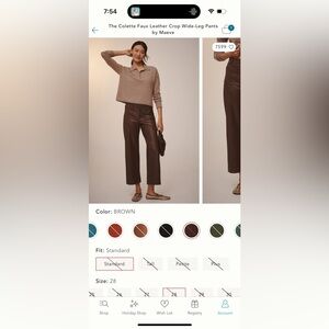 NWT Anthropologie Maeve Brown Faux Leather Cropped Pants